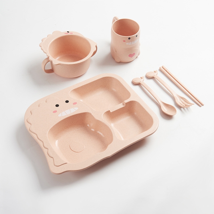 

6 in 1 Children Tableware Set Household Anti-fall Meal Partition Plate(Pink)