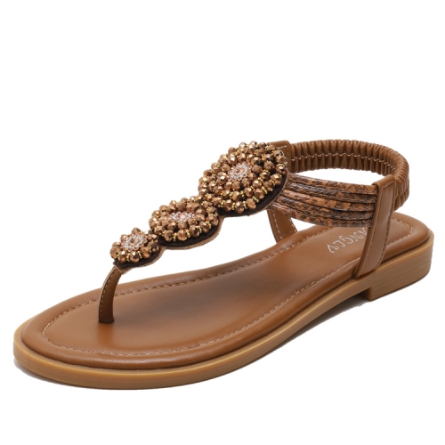 

Ladies Summer Bohemian Roman Sandals Seaside Flat Beach Shoes, Size: 37(Brown)