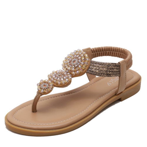 

Ladies Summer Bohemian Roman Sandals Seaside Flat Beach Shoes, Size: 42(Apricot)