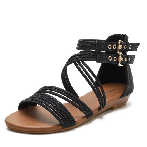 

Ladies Summer Wedge Sandals Open-Toe Thick-Soled Roman Style Sandals, Size: 38(Black)