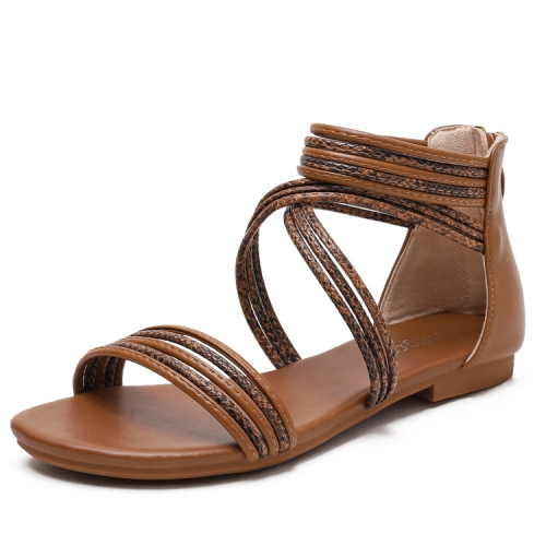 

Women Summer Sandals Roman Style Flat Shoes Seaside Beach Shoes, Size: 41(Brown)