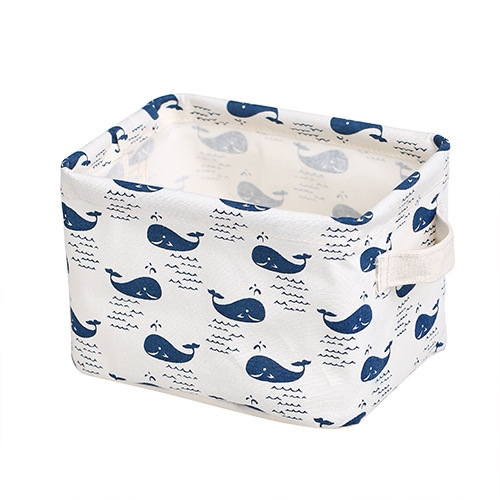 

Desktop Storage Basket Cute Printing Waterproof Organizer Linen Sundries Storage Box Underwear Storage Bag(Blue Whale)