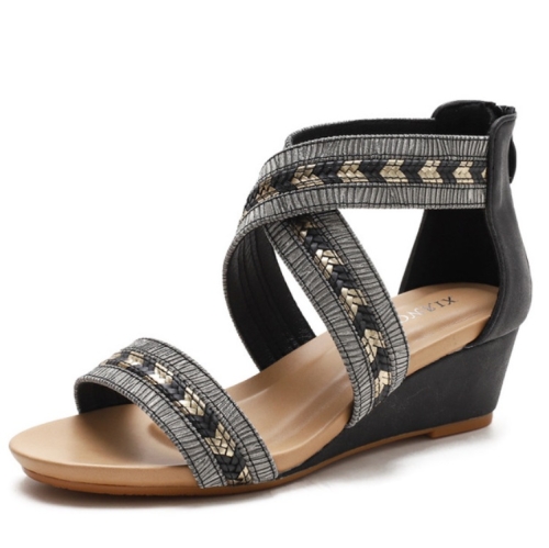 

Ladies Summer Slope Heel Sandals Non-Slip Open-Toed Roman Style Shoes, Size: 36(Black)