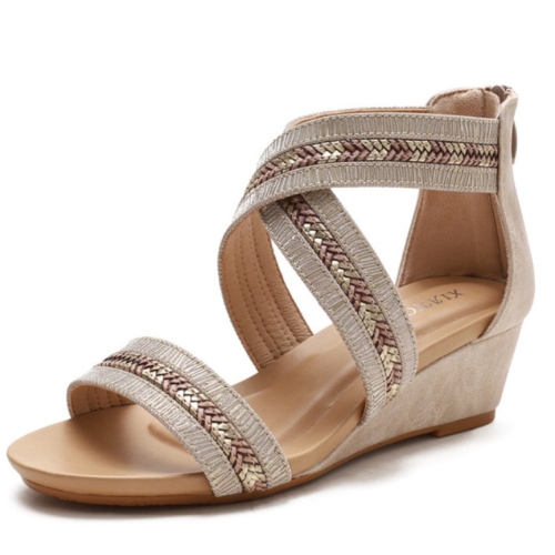 

Ladies Summer Slope Heel Sandals Non-Slip Open-Toed Roman Style Shoes, Size: 36(Apricot)