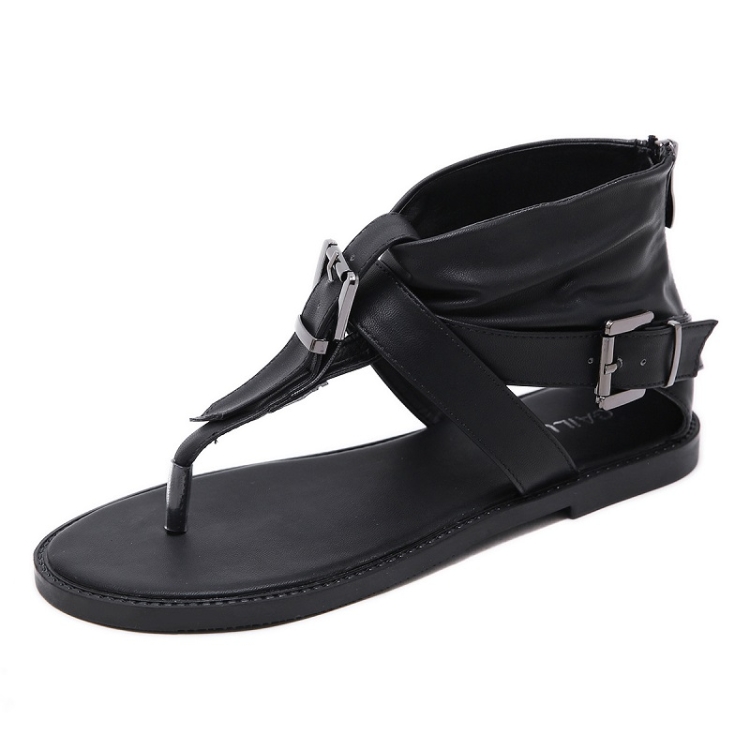 

Ladies Belt Buckle Flip Flops Casual Flat Sandals, Size: 40(Black)