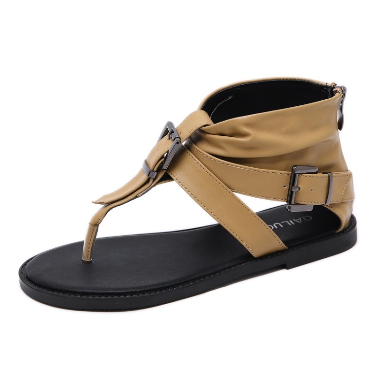 

Ladies Belt Buckle Flip Flops Casual Flat Sandals, Size: 40(Light Brown)