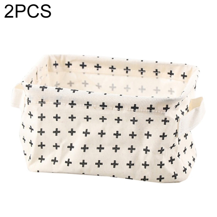 

2 PCS Canvas Desktop Storage Basket Sundries Storage Box with Handle(Cross)