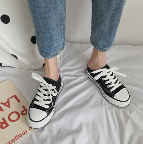 

Women Canvas Shoes Inner Heightened Semi-Slipper Lazy Shoes, Size: 34(Black)