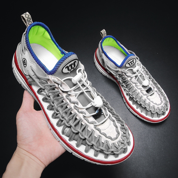 

Summer Beach Upstream Men Sandals Couple Soft Bottom Sports Knit Breathable Slippers, Size: 39(Gray)