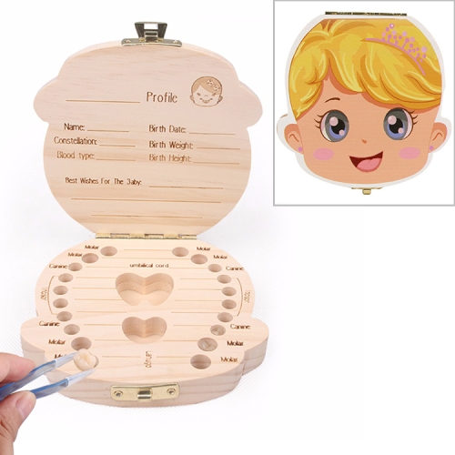 

Wood Baby Teeth Box Organizer Milk Teeth Storage Box, Language:Italian(Crown girl yellow)