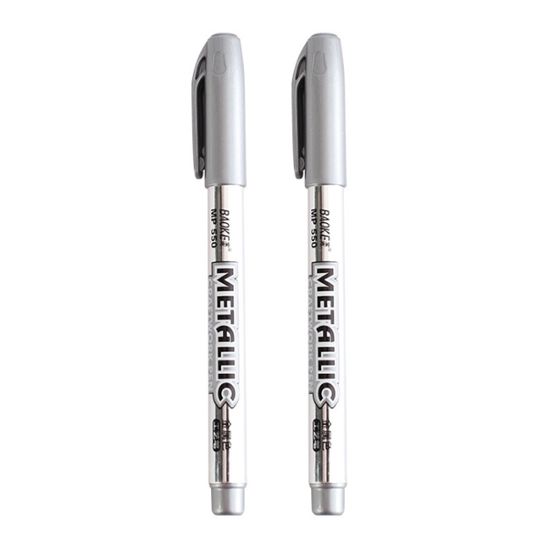 

2 PCS DIY Metal Waterproof Permanent Paint Marker Pens Sharpie Student Supplies(Silver)