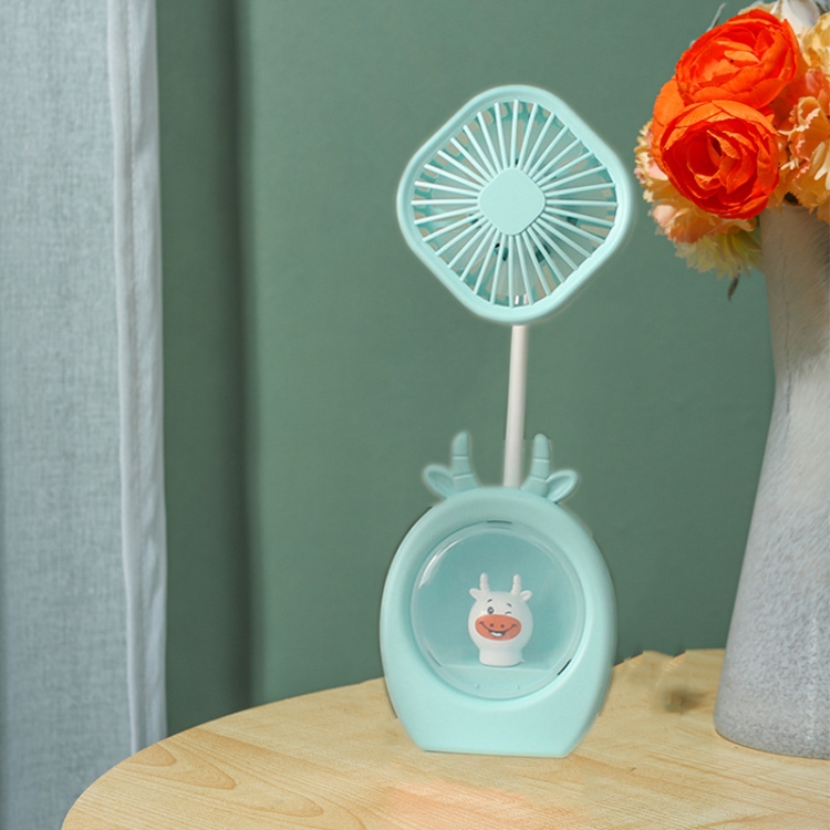 

3 PCS Children Cartoon Bedroom Desktop Lighting USB Portable Handheld Fan(Cow Blue)