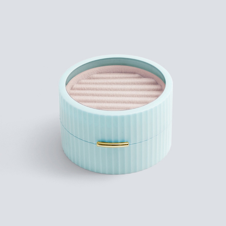 

Portable Round Double Layers Ring Earrings Jewelry Storage Box(Blue)