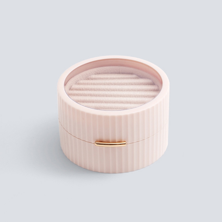 

Portable Round Double Layers Ring Earrings Jewelry Storage Box(Pink)