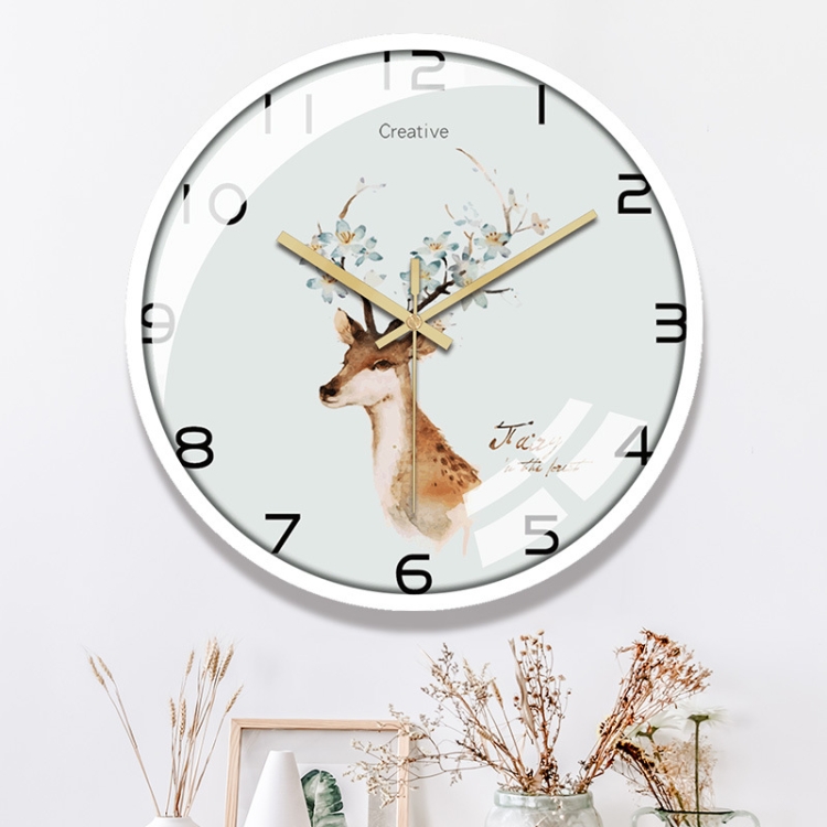 

19JXGZ002 12 inch Home Living Room Quartz Wall Clock(Elf Deer White Box)