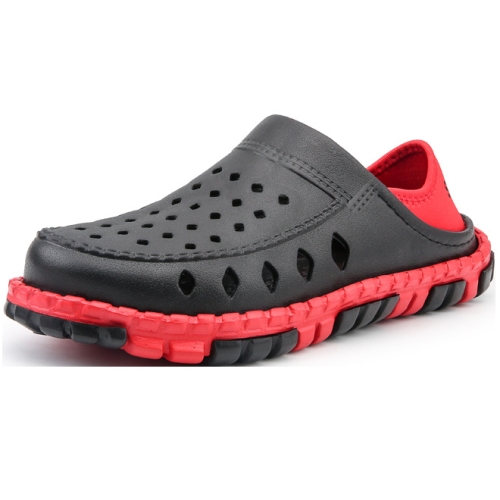 

Summer Men Sandals Hollow Slippers Seaside Antiskid Beach Shoes, Size: 39(Black+Red)