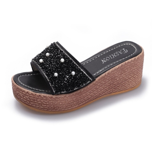 

Ladies Wedge Sandals Summer Platform Shoes, Size: 35(Black)