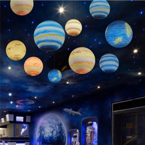 

Diameter 20cm Mall Hall Kindergarten Playground Outdoor Planet Chandelier Spherical Lamp, Random Style Delivery