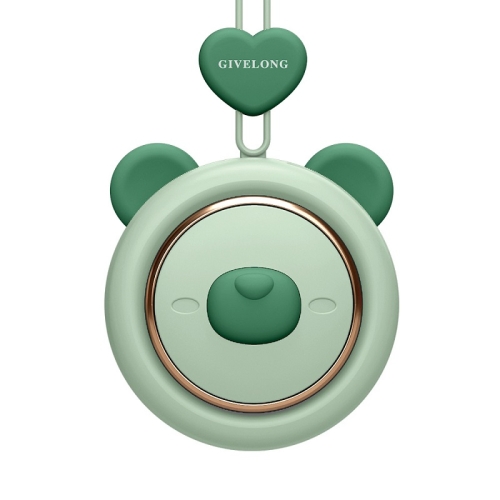 

GIVELONG Hanging Neck Mini Rechargeable USB Fan Children Portable Leafless Fan(Bear (Green))