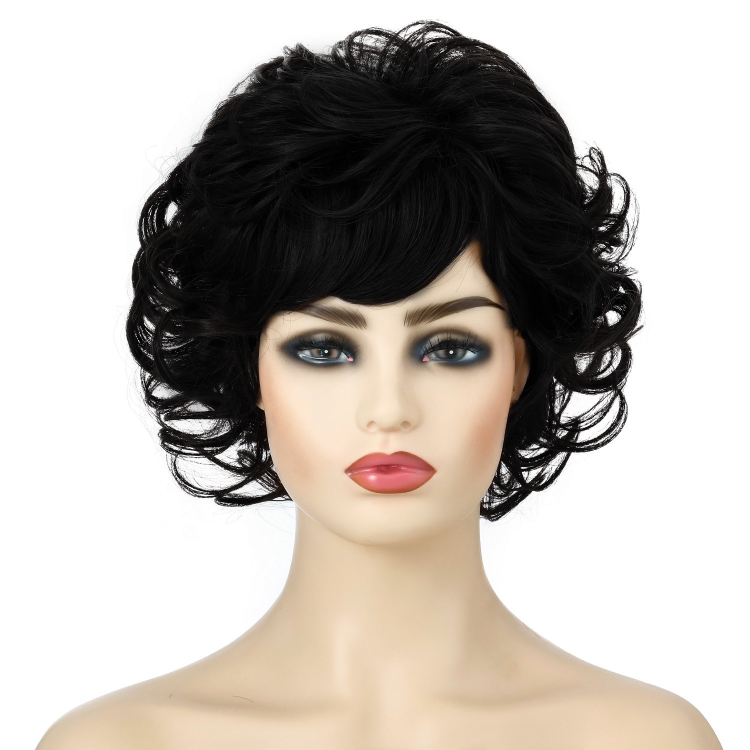 

Ladies Fluffy Short Curved Head Set Chemical Fiber Wig(Black)
