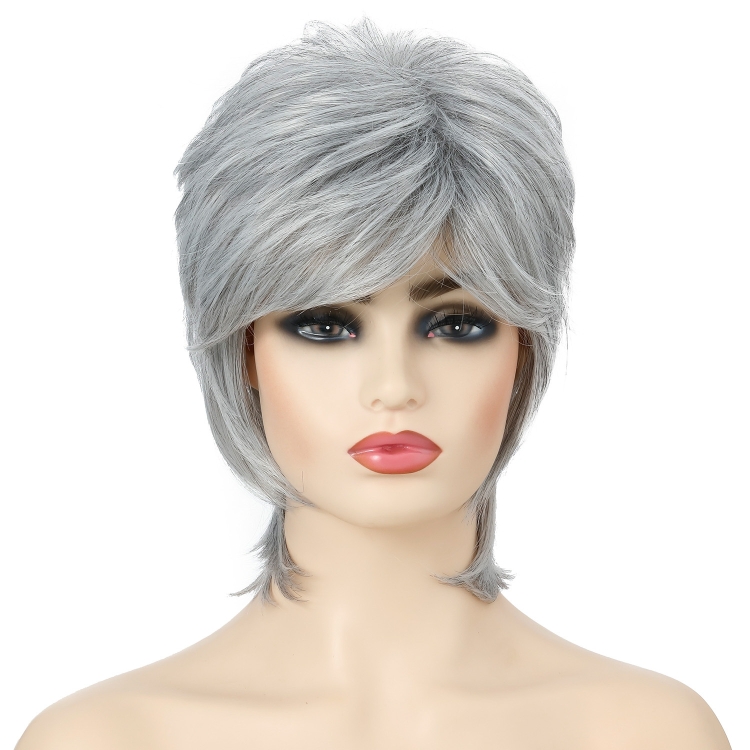 

Short Hair Female Wigs Fluffy Fiber Set(Silver White)