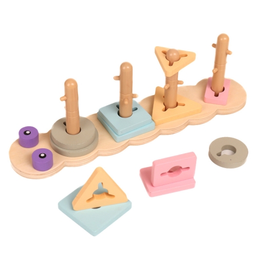 

ZC413 Children Wooden Macaron Column Geometric Shape Cognition Early Education Puzzle Toys