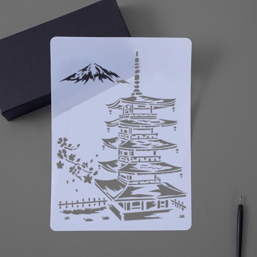 

10 PCS 8 Five-storied Pagoda Construction Series Painting Template Theme City A4 Label Template