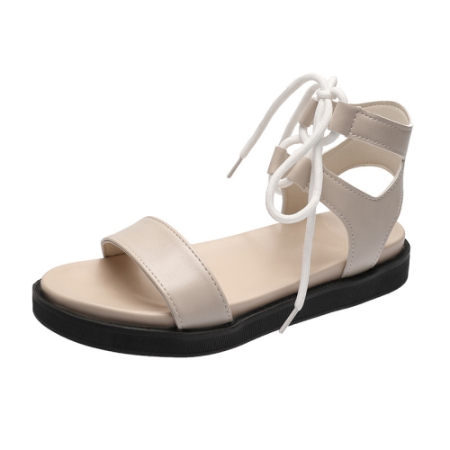 

Flat Lace-Up Sandals Thick-Soled Comfortable Fashionable Roman Style Women Shoes, Size: 39(Beige)