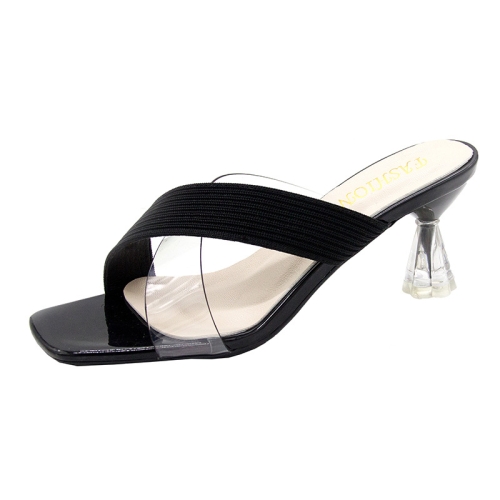 

Ladies Outer Slippers Transparent Open Toe High Heel Sandals, Size: 39(Black)