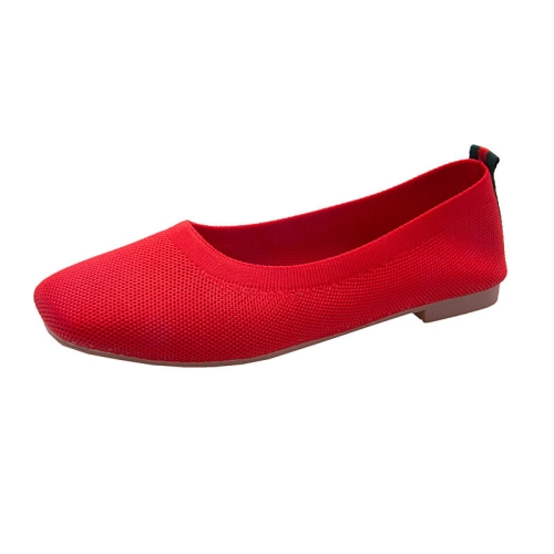 

Women Square Toe Shallow Mouth Flat Beanie Shoes Soft Sole Comfortable Knitted Ballet Shoes, Size: 35(Red 5)