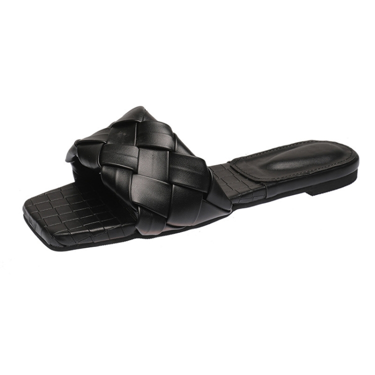 

Ladies Flat Outer Wear Slippers Fashion Woven Sandals, Size: 37(Black)