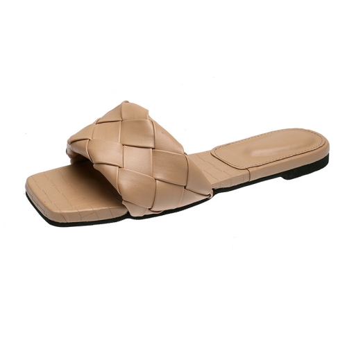 

Ladies Flat Outer Wear Slippers Fashion Woven Sandals, Size: 42(Khaki)