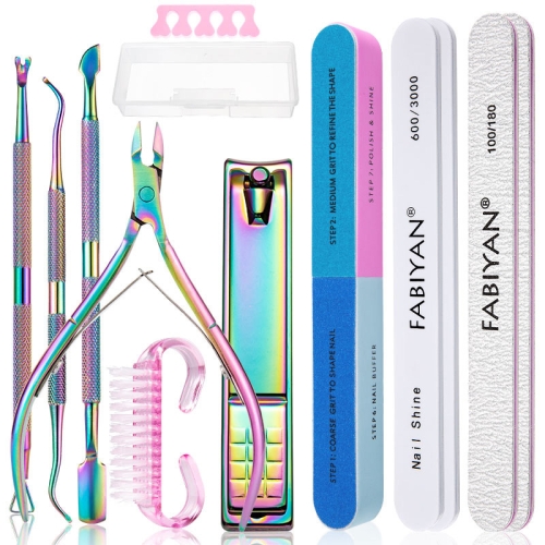 

13 In 1 FABIYAN Color Titanium Nail Art Tool Set Dead Skin Shears Steel Push Nail File Pliers