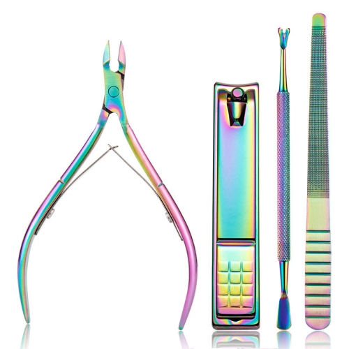 

4 In 1 FABIYAN Color Titanium Nail Art Tool Set Dead Skin Shears Steel Push Nail File Pliers