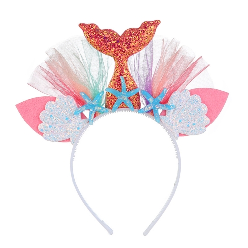 

2 PCS Rainbow Mermaid Headband Children Party Hair Accessories Net Gauze Flower Animal Hair Accessories(Pink)