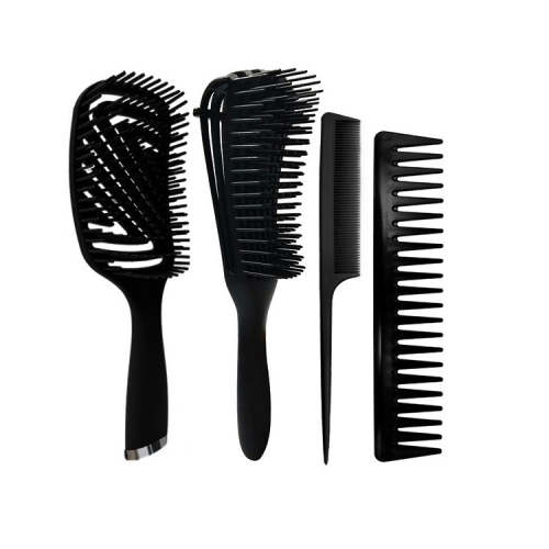 

4 in 1 Home Travel Curly Hair Comb Set Massage Comb Plastic Straight Hair Tip Tail Hairdressing Wide Tooth Comb(Black)