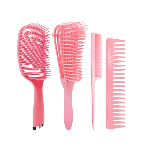 

4 in 1 Home Travel Curly Hair Comb Set Massage Comb Plastic Straight Hair Tip Tail Hairdressing Wide Tooth Comb(Pink)