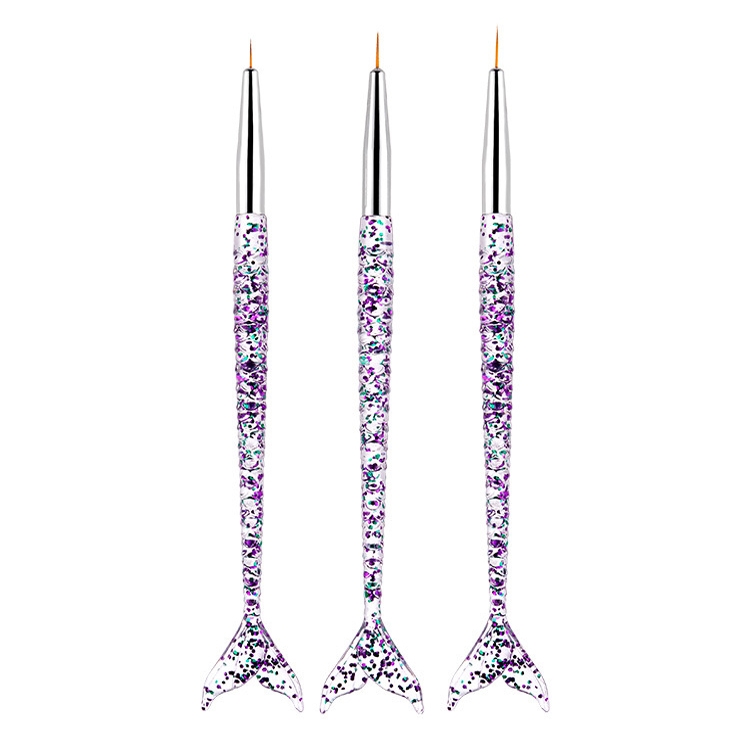 

3 PCS 3 in 1 Nail Art Draw Line Abd Light Therapy Pen Fishtail Clear Purple Green Nail Pen, Color Classification: Draw Line Pen