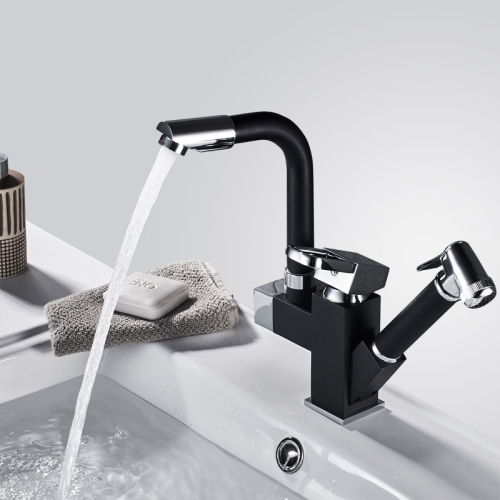 

Kitchen Pull-Out Double Faucet Water Table Hot And Cold Water Faucet, Specification: Cube Spray Pull