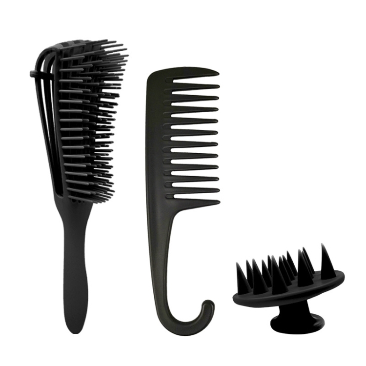 

Travel Home Hairdressing Comb Set Massage Comb Shampoo With Big Teeth And Smooth Hair Comb(Black)
