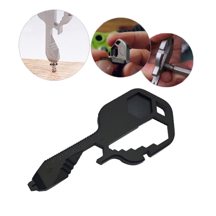

24 In 1 Key Shape Outdoor Emergency Tool Stainless Steel Pendant Portable Multi-Function Outdoor Camping Tool(OPP Bag Black )