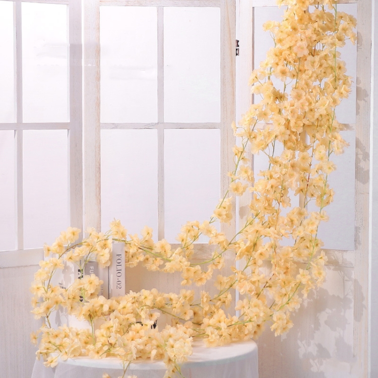 

2 PCS Simulation Sakura Rattan Plastic Decorative Flower Vine, Colour: 135 Flowers Champagne