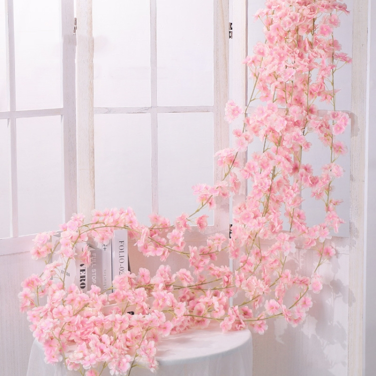 

2 PCS Simulation Sakura Rattan Plastic Decorative Flower Vine, Colour: 135 Flowers Light Pink