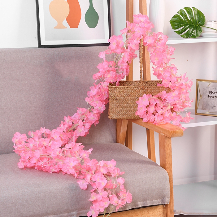 

2 PCS Simulation Sakura Rattan Plastic Decorative Flower Vine, Colour: 256 Flowers Deep Pink
