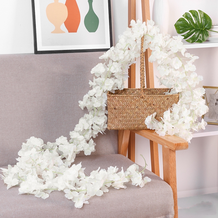 

2 PCS Simulation Sakura Rattan Plastic Decorative Flower Vine, Colour: 256 Flowers White