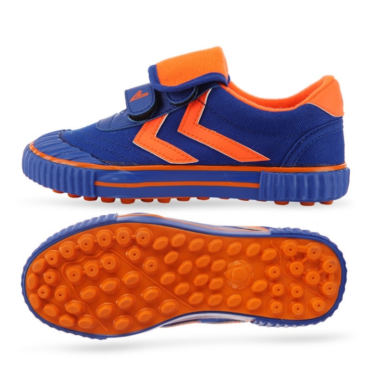 

Children Soccer Shoes Antiskid Wear-Resistant Nylon Fastener Football Training Shoes, Size: 28/180(Blue+Orange)