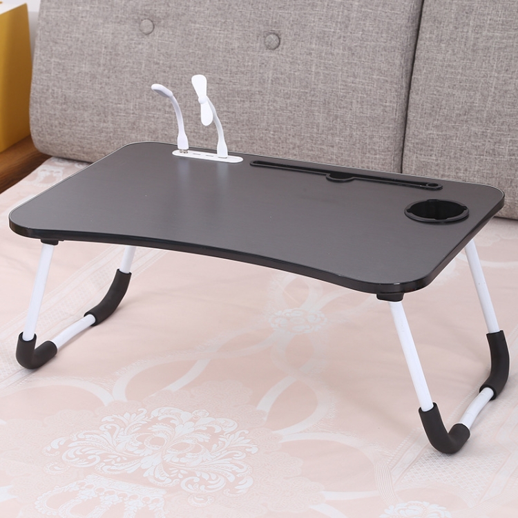 

USB Folding Computer Desk With Fan & Lamp, Size: 60x40x28cm(Cool Black)