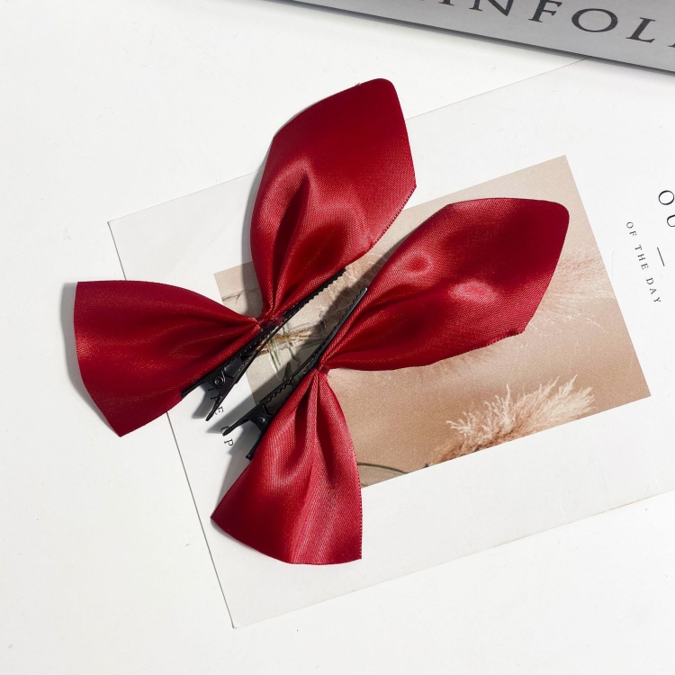 

10 Pairs Half Bow Hair Clip Retro Girl Side Duckbill Clip Hair Ornament, Colour: Polyester Red