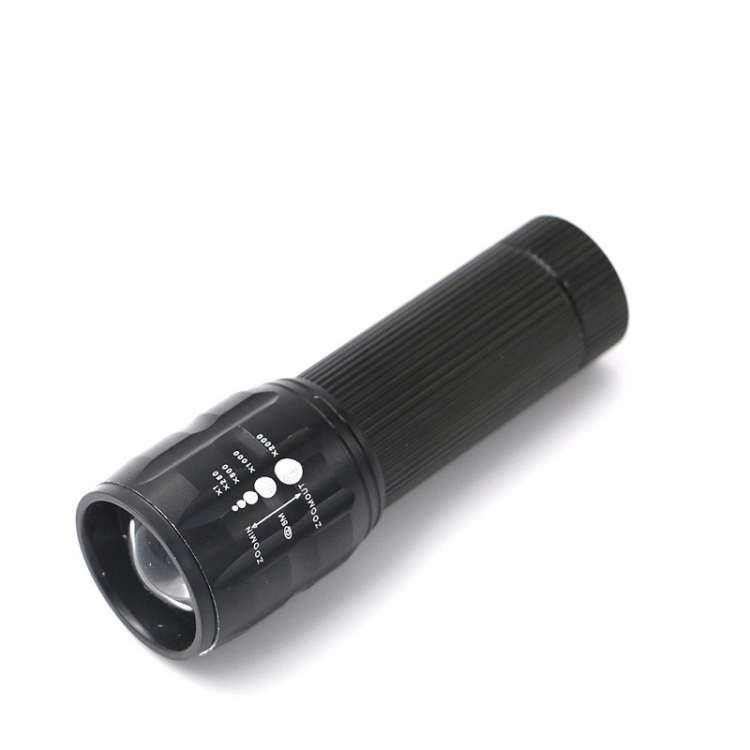 

2 PCS Three-Speed Zoom LED Flashlight Mini Aluminum Flashlight(Black)