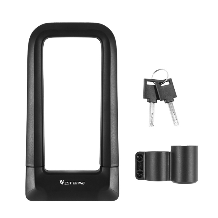 

West Biking Silicone U-Shaped Lock Bicycle Lock Universal Waterproof Anti-Collision Alloy Key Lock(Black)